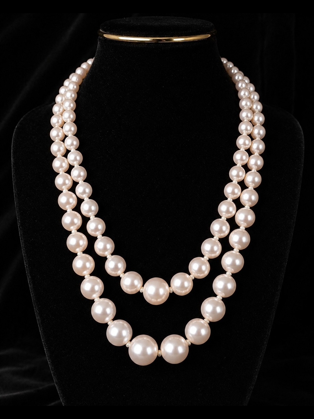 Elegant Double-Strand Pearl Necklace Japan Label White Pearls.